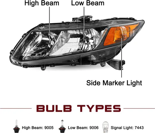 Miniatura 2 de JSBOYAT Repuesto de montaje de faros halógenos para Honda Civic 4Dr Sedan 2012-2015 Honda Civic 2Dr Coupe 2012-2013 estilo OE