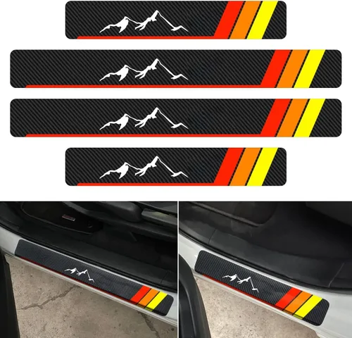 4 calcomanías protectoras de fibra de carbono para umbral de puertas de automóvil – Protector de entrada de puerta delantera/trasera compatible con