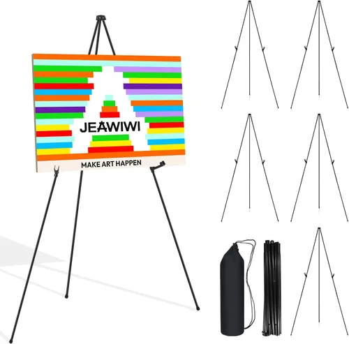Miniatura 15 de JEAWIWI Caballete negro de 3 piezas para soporte de letrero de boda, caballete de arte ligero ajustable de 66 pulgadas para exhibición, letrero