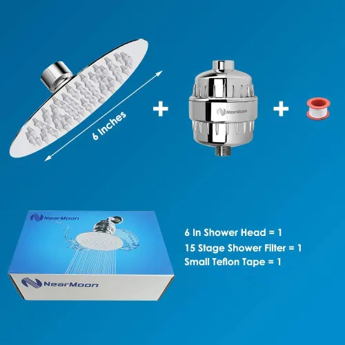 Miniatura 2 de Cabezal de ducha NearMoon y filtro de ducha de 15 etapas, combinación de cabezal de ducha filtrado de alta presión para agua dura, mejora la Cromo