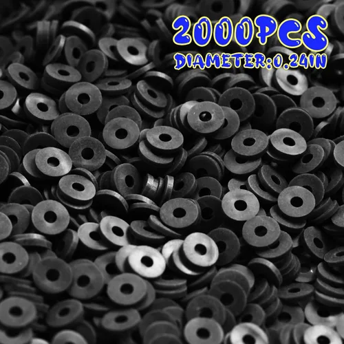 Miniatura 2 de 2000 cuentas de arcilla negra cian para hacer pulseras, cuentas planas redondas de arcilla polimérica de 0.236 pulgadas (0.236 in), cuentas Heishi