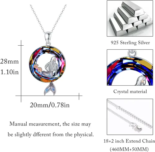 Miniatura 5 de Collares de sirena de forma redonda con dije de océano de cristal, delicado collar de plata de ley con estrellas de mar y playa, lindos regalos