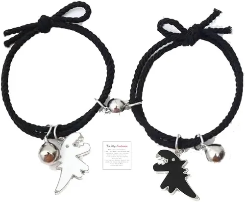 Juego de 2 pulseras magnéticas de dinosaurio a juego con cuerda trenzada ajustable para mejor amigo, novio, novia, amante, amistad, joyería linda