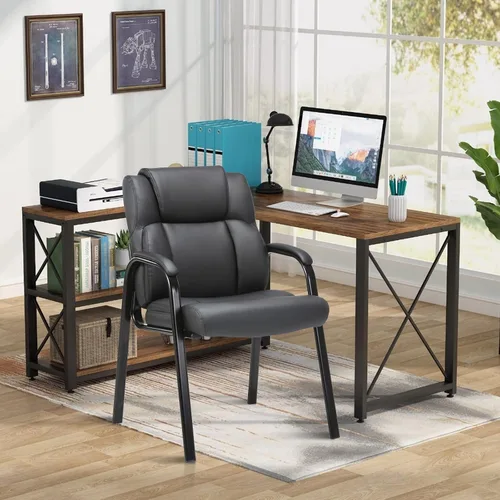 Miniatura 2 de CLATINA Silla de invitados de cuero, silla de mesa de conferencias de recepción con reposabrazos acolchados, sillón estacionario para sala de espera