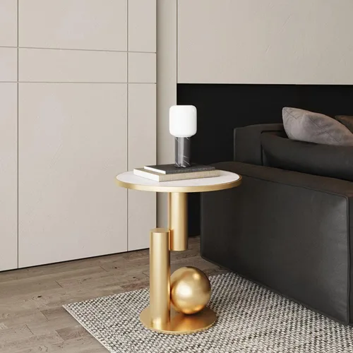 Miniatura 5 de Mesa auxiliar redonda de mármol moderna de 15.7 pulgadas, mesa auxiliar decorativa (dorado)