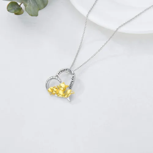Miniatura 3 de LONAGO Mother and Child Fox Necklace Sterling Silver, Foxes Heart Necklace Gift for Mother Grandmother Mom Daughter Women