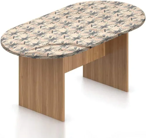 Mantel ovalado ajustable para mesa de patio, mantel de poliéster elástico floral, diseño floral monocromático, se adapta a mesas ovaladas de hasta