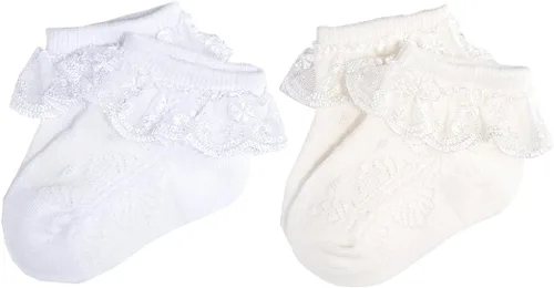 EPEIUS - Calcetines con detalle de vuelo de encaje y ojales para recién nacidos, bebés y niñas pequeñas (paquete de 2346)