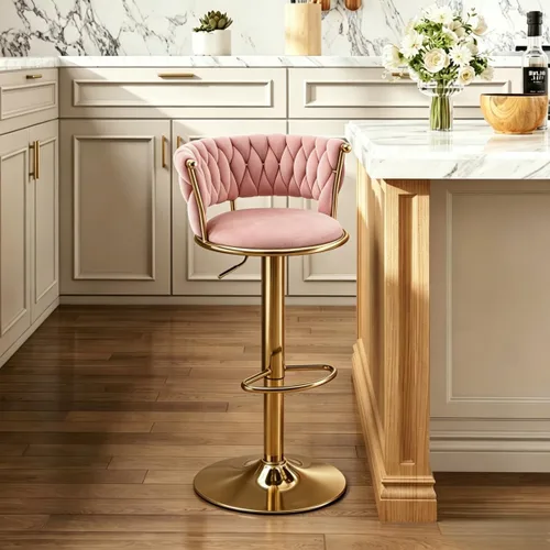 Miniatura 11 de Velvet Bar Stools Set of 1, Swivel Counter Height Barstools with Woven Backrest, Adjustable Height Bar Stools for Kitchen Island, Home Bar, Pub