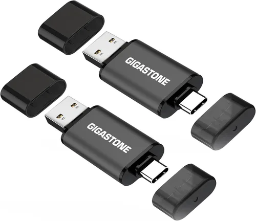 GIGASTONE Unidad flash dual de 32 GB (paquete de 2) Z40 USB 3.2 Gen 1, 2 en 1 tipo A y tipo C, 100 MB/s ultra rápido, diseño de tapa de cabeza, Plug