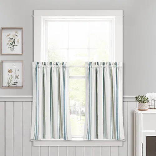 Miniatura 32 de Lush Decor Farmhouse Stripe - Par de paneles de cortinas de ventana de algodón reciclado ecológico teñido en hilo a rayas, 42" A x 63" L, Negro