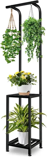 Soporte para plantas para interiores y exteriores, soporte para plantas de 65 pulgadas de alto para exteriores, estante colgante de 3 niveles,