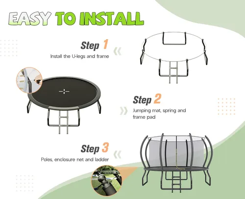 Miniatura 3 de YUMPIE - Trampolín de 8 pies, 10 pies, 12 pies, 14 pies, 15 pies, 16 pies, para exteriores, con red de seguridad y escalera, trampolines recreativos