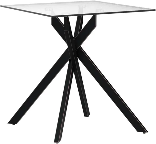 Miniatura 5 de Edwin's Choice - Mesa auxiliar cuadrada de cristal negro con tapa de cristal templado gris y patas tubulares de metal negro con borde dorado 50,8 cm