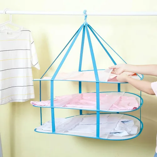 Miniatura 2 de Fashion & Lifestyle Secador colgante de suéter de gran tamaño, estante de secado plegable de 3 niveles, colgador de ropa de malla plana para secar