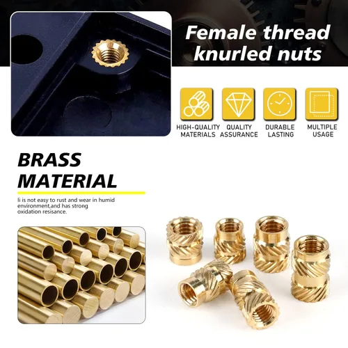Miniatura 5 de Canitu 350 piezas de insertos roscados, M2/M2.5/M3/M4/M5/M6 rosca métrica hembra Kit surtido de tuercas moleteadas de latón para plástico