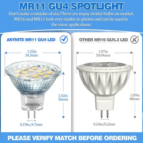 Miniatura 6 de Akynite MR11 - Bombillas LED GU4 de 12V-24V, 2W equivalente a halógena de 10W-20W, bombilla reflectora GU4 de base bi-pin, bombilla MR11 blanca