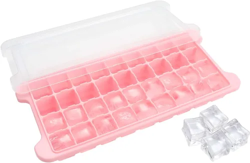 Miniatura 12 de Bandeja de cubitos de hielo, bandeja de hielo de silicona suave con tapa de polipropileno, bandejas flexibles para cubitos de hielo para congelador