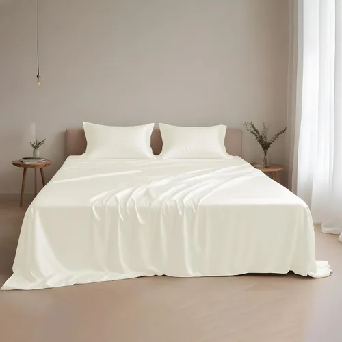Linenwalas - Juego de sábanas de 3 piezas 100 % eucalipto tipo Tencel, 1 sábana bajera, 1 sábana encimera y 1 funda de almohada, suaves como la