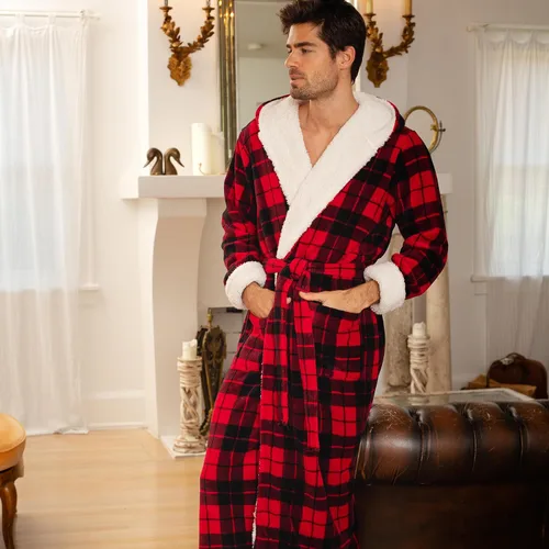 Miniatura 2 de Alexander Del Rossa . Albornoz de forro polar con capucha para hombre