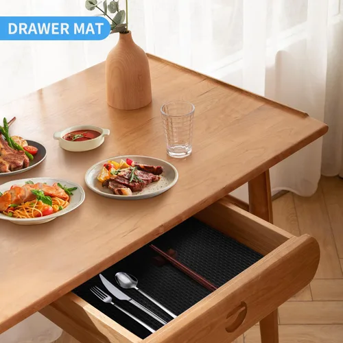 Miniatura 3 de Revestimientos negros para estantes de armarios de cocina, alfombrilla para cajones no adhesiva, revestimientos para refrigerador, manteles