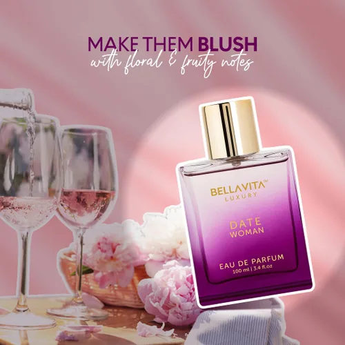Miniatura 5 de Bellavita Luxury DATE Eau de Parfum 3.4 onzas líquidas Perfume para mujer Notas florales, pimienta rosa, jazmín y musgo Fragancia de larga