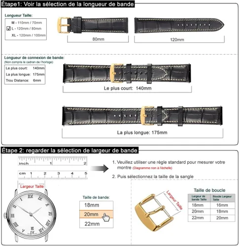 Miniatura 3 de WOCCI 18mm 20mm 22mm Watch Band Quick Release- Alligator Embossed Leather Watch Strap