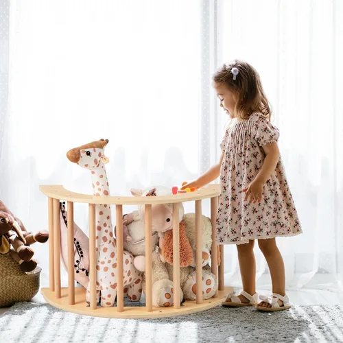 Miniatura 7 de INFANS Balancín de madera para escalar arco con cojín suave, 6 en 1, juguetes Montessori de escalada para niños pequeños, mesa Waldorf