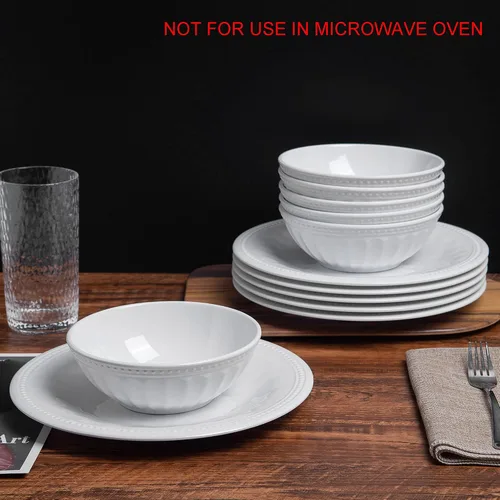 Miniatura 4 de KX-WARE Juego de 6 platos de melamina de 11 pulgadas para uso en interiores y exteriores, color blanco