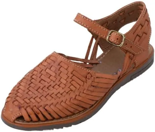 Sandalias de las mujeres Huarache Sandalia de cuero colorido estilo mexicano color Shedron 1599 correa de tobillo