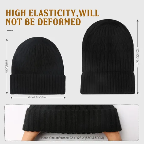 Miniatura 3 de FXIONA Gorro de punto para mujer, gorro de invierno para mujer, suave, elástico, cálido, con puños, para esquí, patinaje