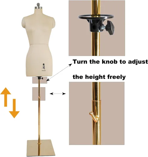 Miniatura 3 de Maniquí de costura femenino, talla 8, forma de vestido profesional para exhibición y diseño de sastre, cuerpo de espuma de maniquí de costura