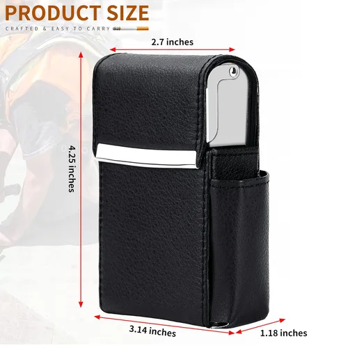 Miniatura 2 de Caja de cigarrillos deslizante de piel sintética con soporte para encendedor y trabilla para cinturón para hombres y mujeres, unisex