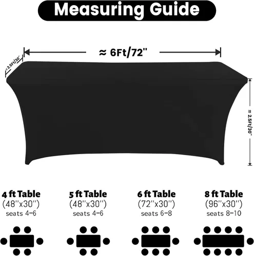 Miniatura 5 de Mantel de elastano ajustable de poliéster de 6 pies, mantel elástico para mesa, con espalda abierta, color negro