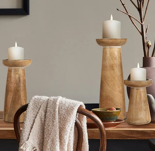 Juego de 3 portavelas de pilar de madera hecho a mano, ideal para velas LED y pilares, regalo para bodas, Navidad, fiestas, hogar, spa, reiki,