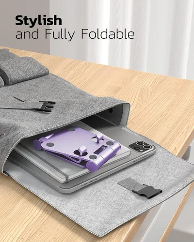 Miniatura 5 de Nulaxy Soporte plegable doble para teléfono celular, totalmente ajustable, plegable, soporte para teléfono de escritorio, base compatible con iPhone