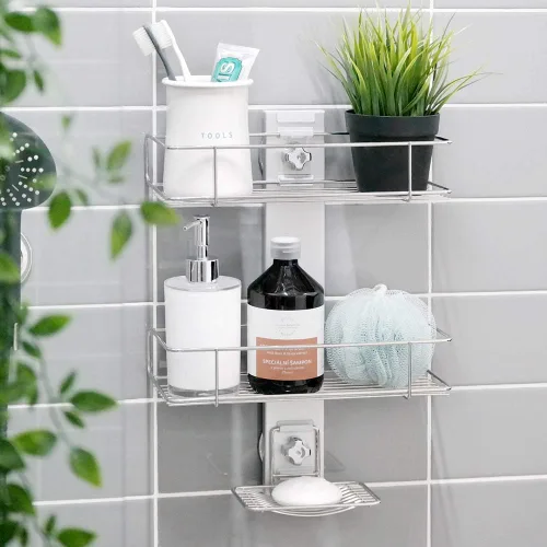 Miniatura 7 de BATHBEYOND Estante de ducha con ventosa – Estante de ducha ajustable de acero inoxidable 400 sin perforación y adhesivo extra para una succión más