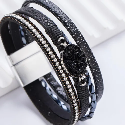 Miniatura 304 de FANCY SHINY - Pulsera de cuero estilo bohemio, pulsera de cuentas de cristal con cierre magnético, regalos de joyería para mujer