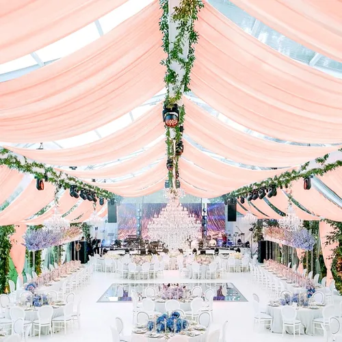 Miniatura 31 de 6 paneles de cortinas blancas para techo de boda, cortinas de techo de 5 x 10 pies, cortinas de tela transparente para arco de boda, cortinas