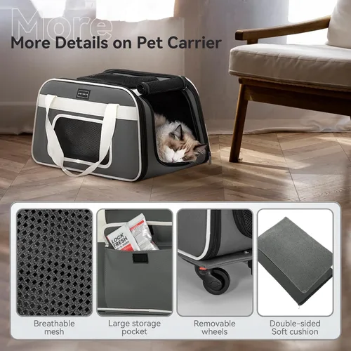 Miniatura 6 de PETSFIT Transportador para gatos aprobado por aerolíneas con ruedas diseñado para perros/gatos pequeños con cuerda de seguridad ajustable y ruedas
