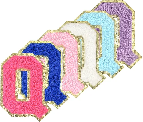 Miniatura 8 de 6 piezas de parches de letras de chenilla autoadhesivas con purpurina para planchar, parches de letras universitarias estilo preppy, letras difusas