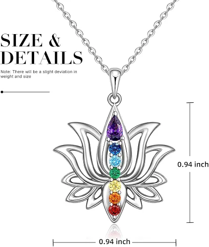 Miniatura 6 de Jewlikee Collar de 7 chakras colgante de loto plata de ley para yoga chakras piedra curativa collares para mujer equilibrio energético Plata