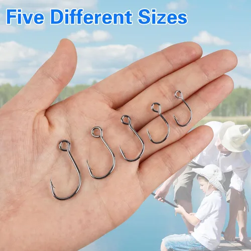 Miniatura 6 de Inline Single Hooks, Inline Fishing Hooks for Treble Hook Replacement Lures Plugs Baits Large Eye with Barbed Saltwater Freshwater Fishing, #4#2#1