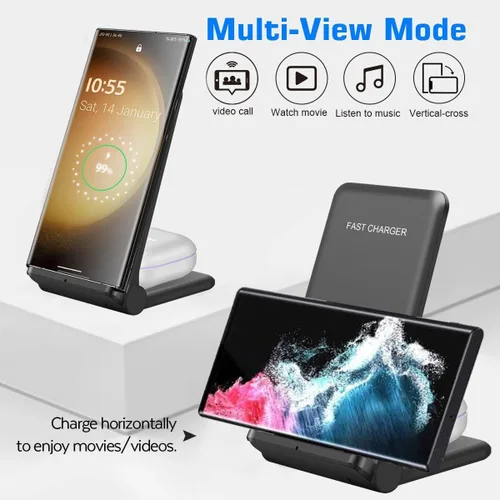 Miniatura 3 de Cargador inalámbrico 2 en 1, soporte de carga inalámbrica rápida plegable de 20 W, compatible con iPhone 17/16/16 Pro/15/14/X/AirPods, estación