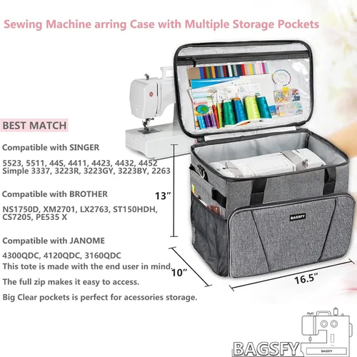 Miniatura 2 de BAGSFY Estuche grande para transportar máquina de coser, bolsa para máquina de coser, bolsa de viaje compatible con Brother, Singer, Bernina