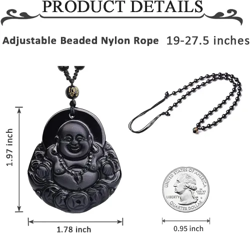 Miniatura 6 de TIKCAUZ Collar de obsidiana negra de cristal natural y piedra curativa con cuerda ajustable, hecho a mano, joyería de piedras preciosas para hombres