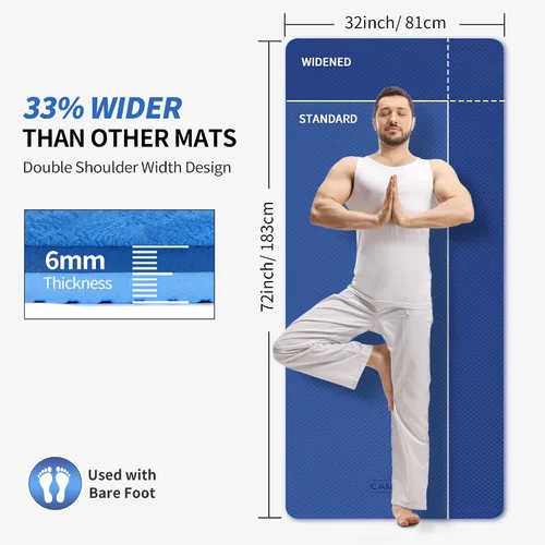 Miniatura 2 de CAMBIVO Tapete de yoga extra ancho para mujeres y hombres (72"/84" x 32" x 1/4") Tapete de entrenamiento TPE antideslizante grande para yoga, Azul