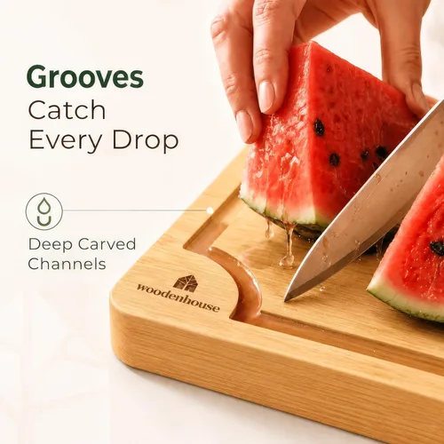 Miniatura 4 de Juego de 3 tablas de cortar de bambú con soporte, tablas de madera duraderas para cocina, cortar y servir, ecológicas por Woodenhouse