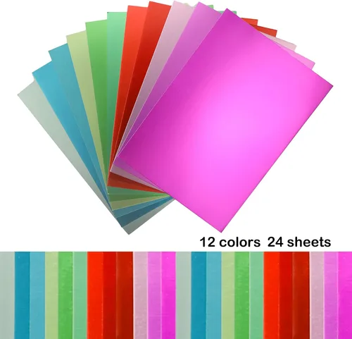 Miniatura 3 de 24 hojas de papel metálico para tarjetas, 12 colores surtidos, hojas de papel de aluminio para fiestas, cartulina A4, 8.82 oz/m², 92 libras