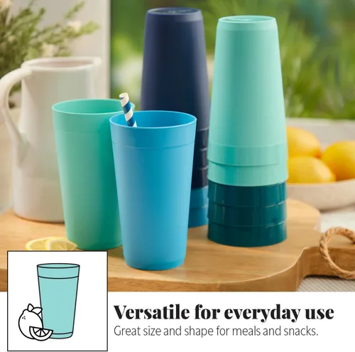 Miniatura 4 de US Acrylic Newport Vasos de Agua Apilables de Plástico Irrompible de 20 Onzas en 4 Colores Costeros Juego de 12 Vasos para Beber Reutilizables